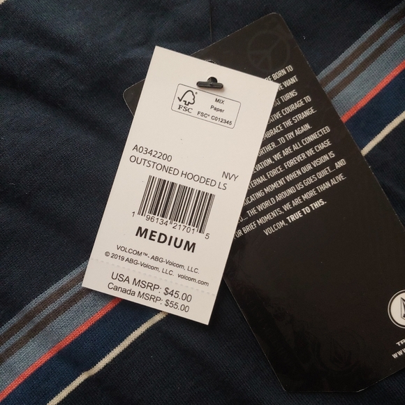 VOLCOM NEW Outstoned Hoodie Blue Striped - Picture 7 of 9